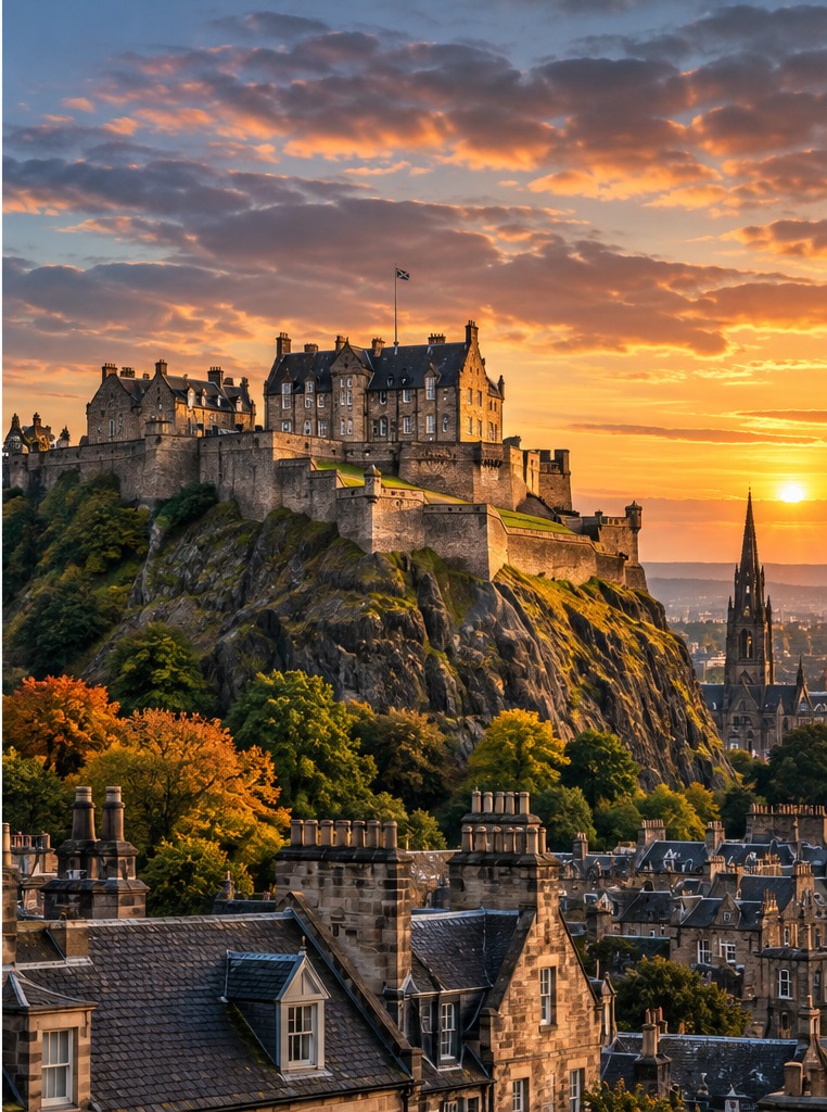 Edinburgh Castle atop Castle Rock in Edinburgh, Scotland